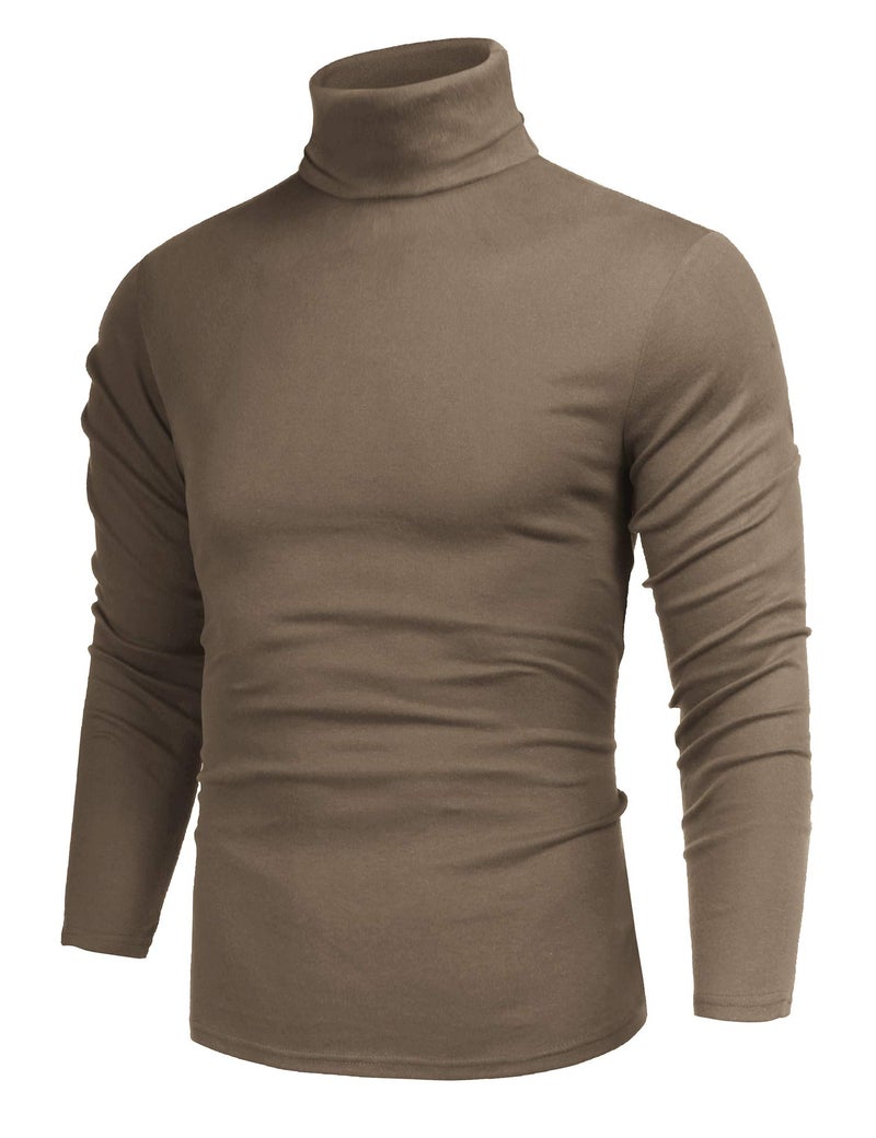 Poriff Men's Casual Slim Fit Basic Tops Knitted Thermal Turtleneck Pullover Lightweight Sweater Khaki M - Image 1